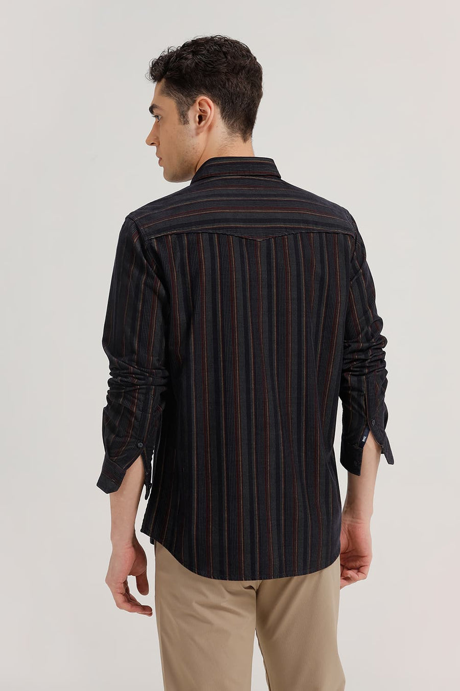 BASICS SLIM FIT DARK GREEN OCEAN COTTON CORDUROY STRIPE SHIRT