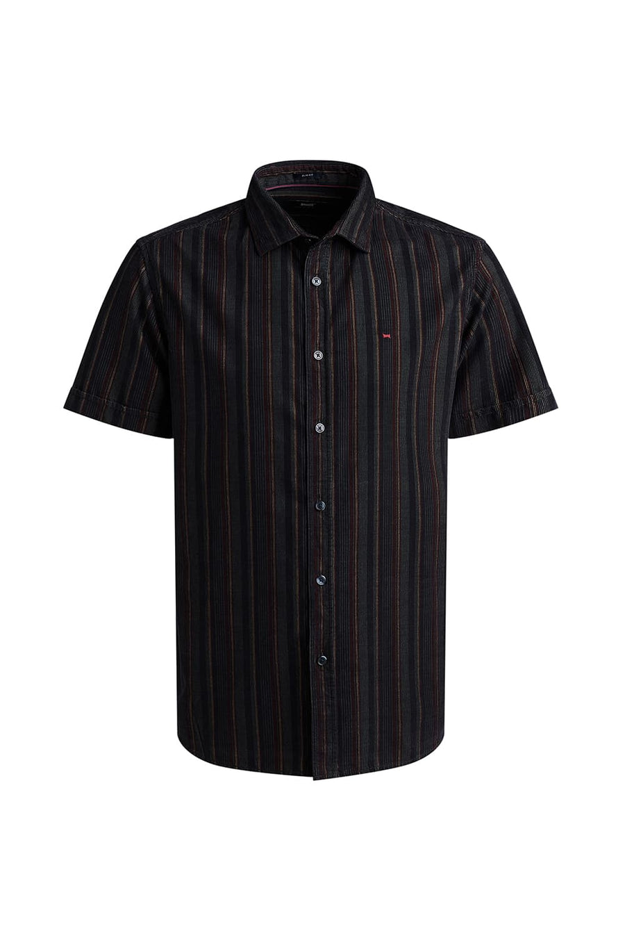 BASICS SLIM FIT DARK GREEN OCEAN COTTON CORDUROY STRIPE HALFSLEEVES SHIRT