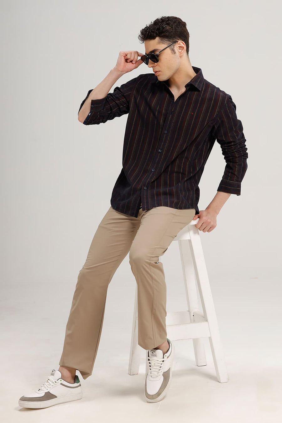 BASICS SLIM FIT MAROON ODYSSEY COTTON CORDUROY STRIPE SHIRT