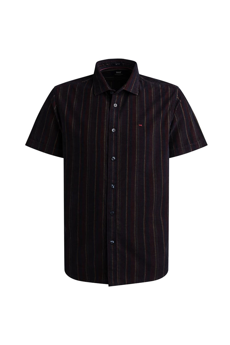 SLIM FIT COTTON CORDUROY STRIPE HALFSLEEVES SHIRT