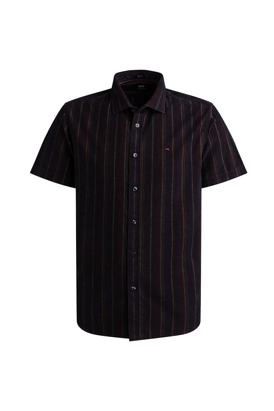 BASICS SLIM FIT MAROON ODYSSEY COTTON CORDUROY STRIPE HALFSLEEVES SHIRT