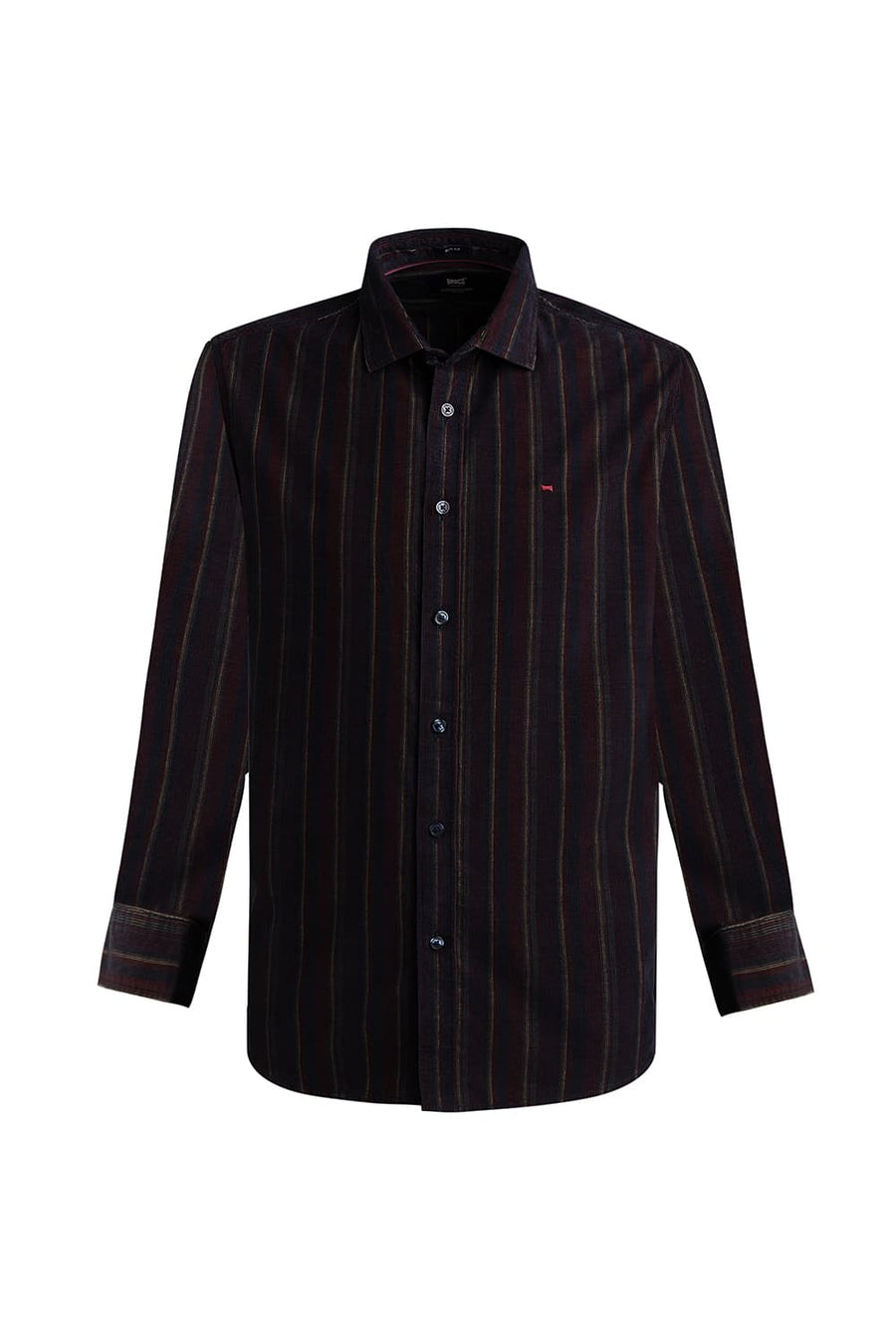 BASICS SLIM FIT MAROON ODYSSEY COTTON CORDUROY STRIPE SHIRT