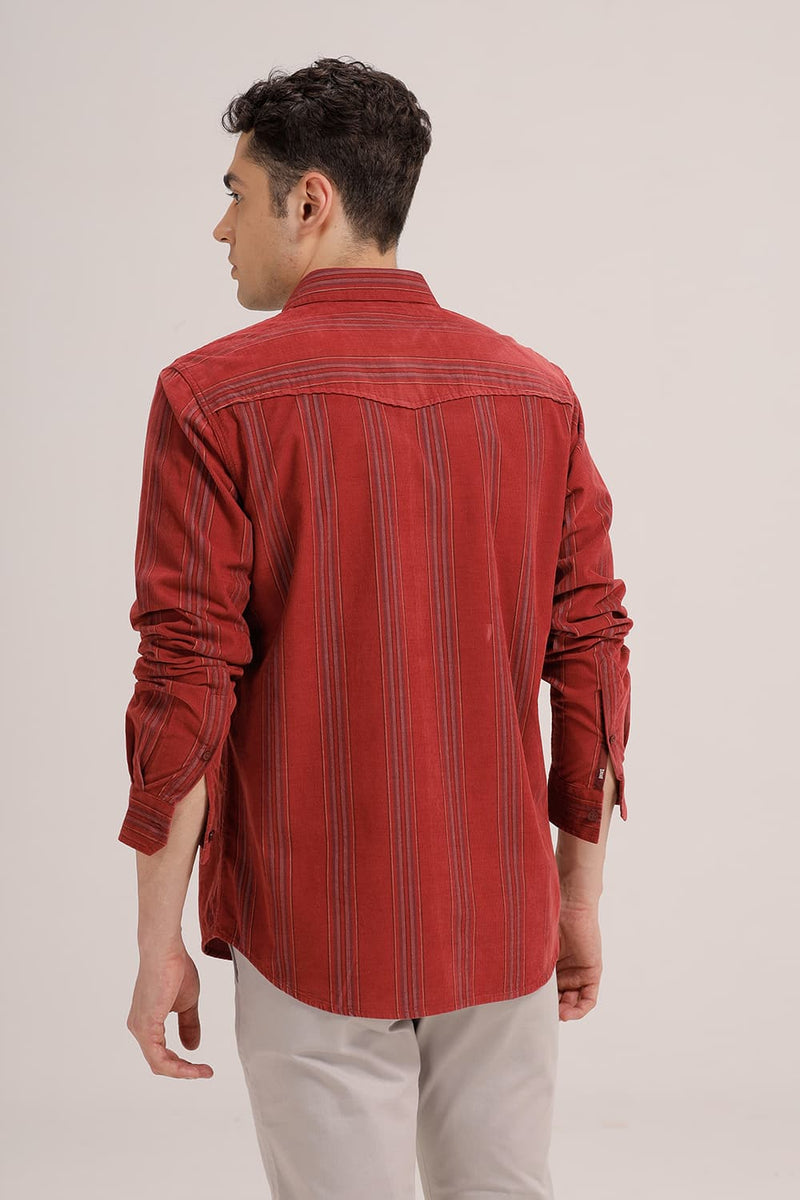 SLIM FIT COTTON CORDUROY STRIPE SHIRT