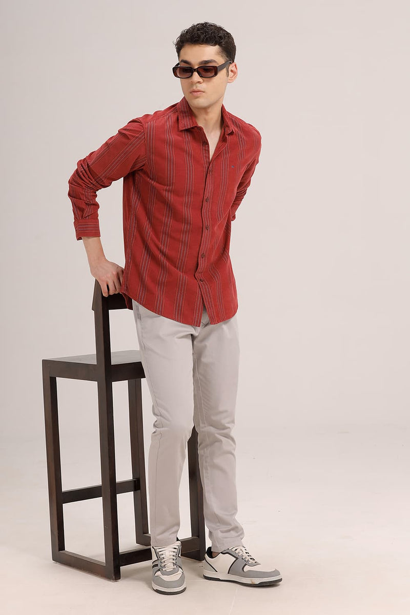 SLIM FIT COTTON CORDUROY STRIPE SHIRT