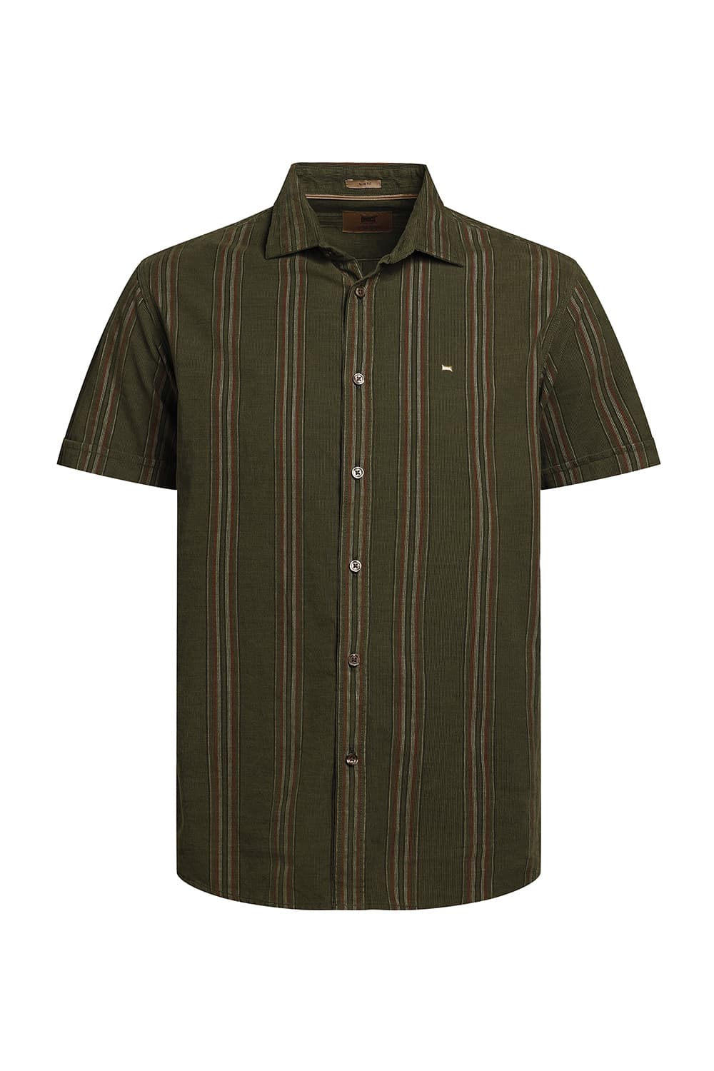 SLIM FIT COTTON CORDUROY STRIPE HALFSLEEVES SHIRT