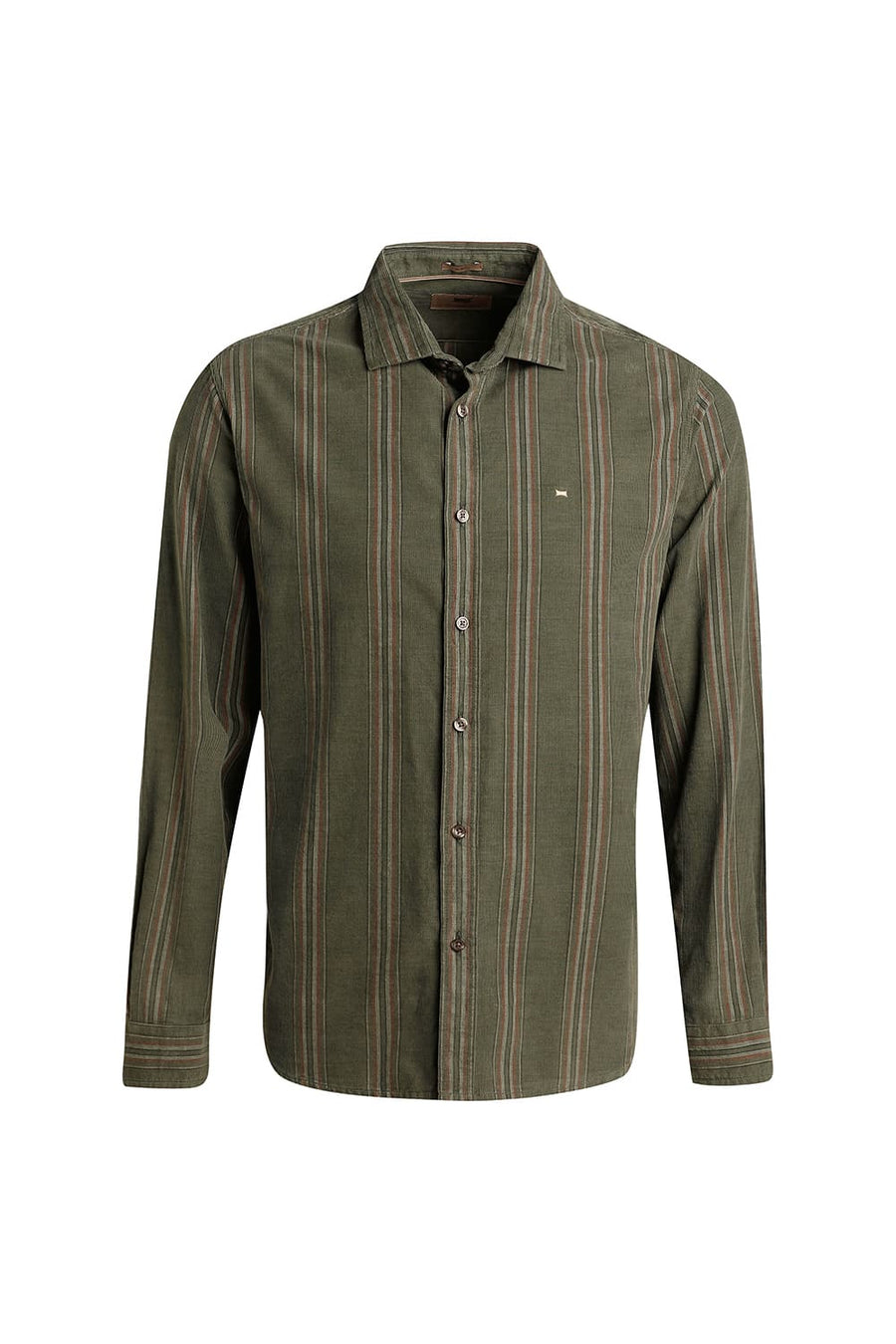 BASICS SLIM FIT TURTLE OLIVE COTTON CORDUROY STRIPE SHIRT