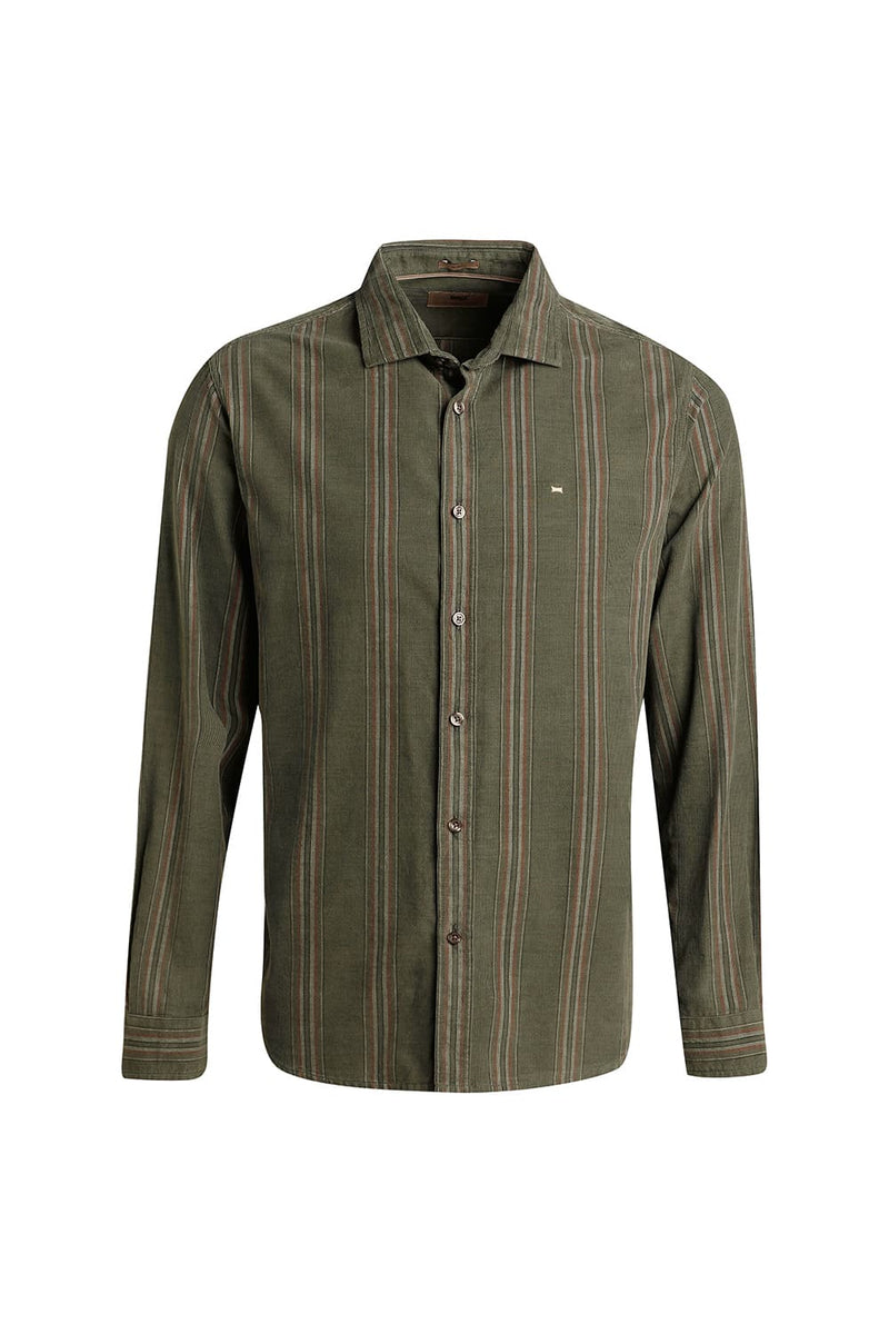 SLIM FIT COTTON CORDUROY STRIPE SHIRT