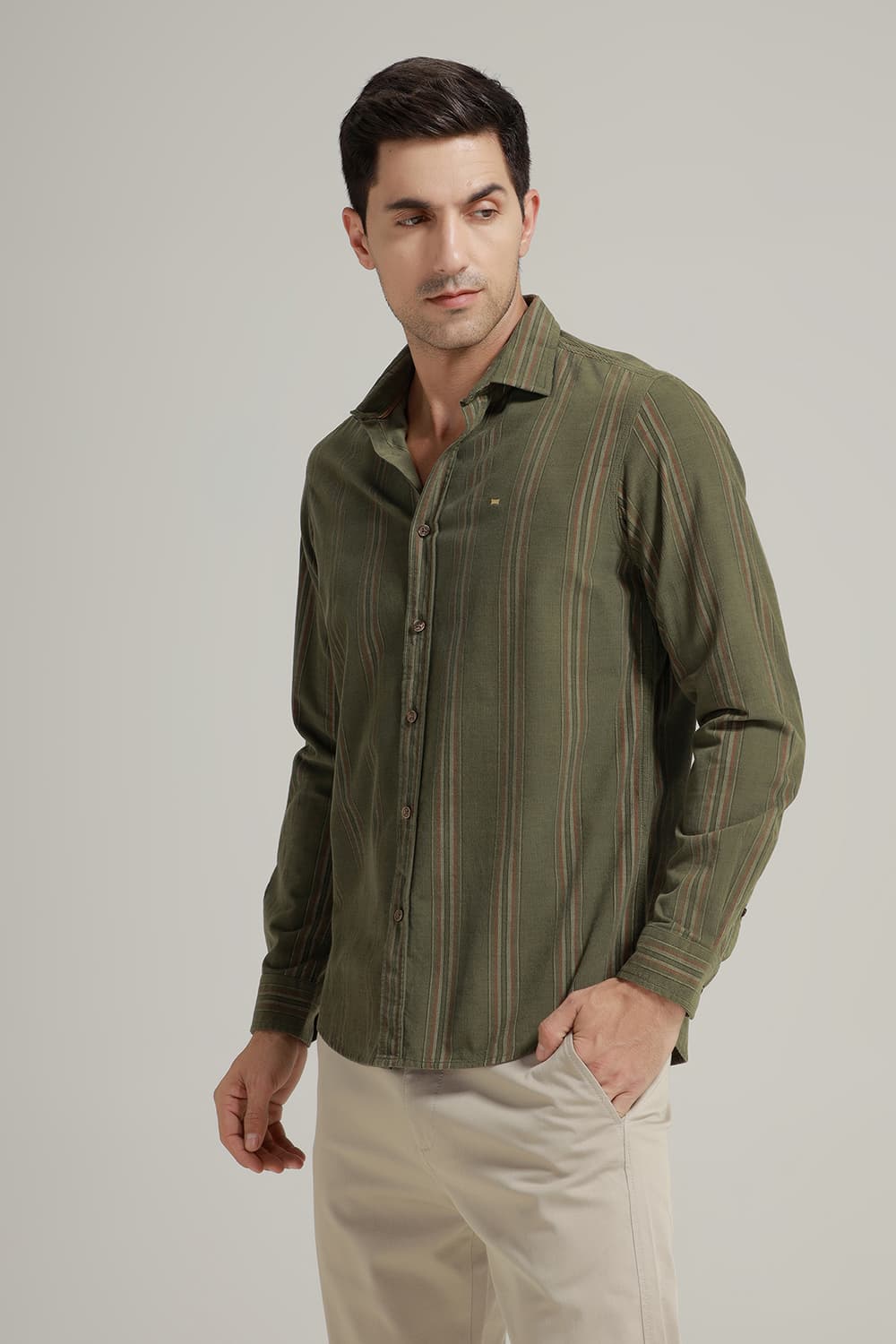 SLIM FIT COTTON CORDUROY STRIPE SHIRT
