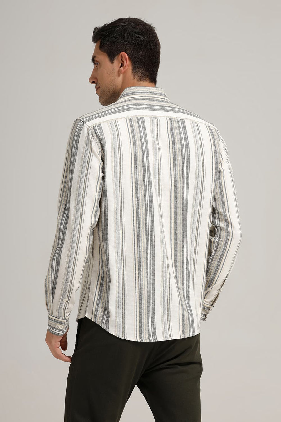 BASICS SLIM FIT DEW YELLOW COTTON HOPSACK STRIPE SHIRT