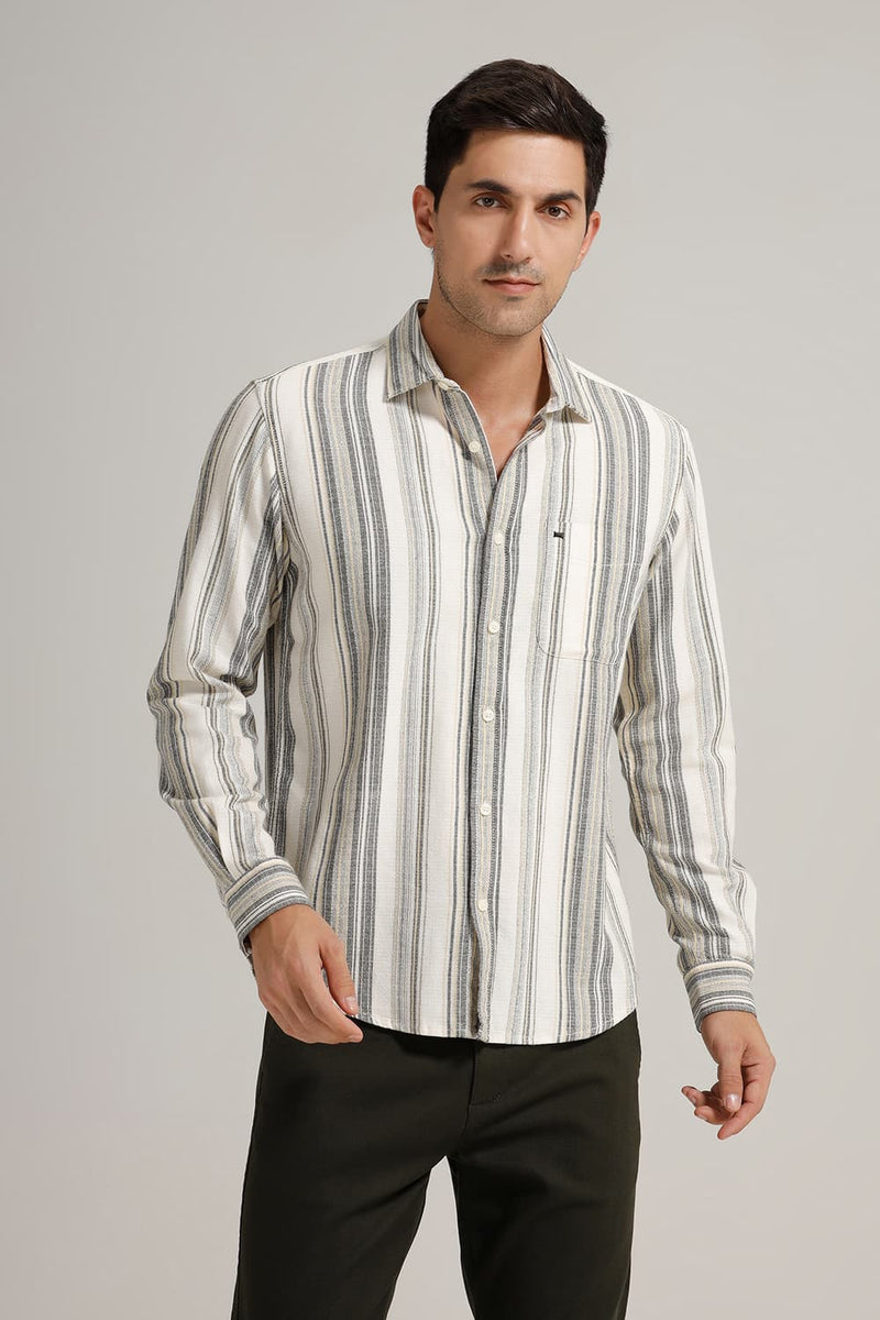 SLIM FIT COTTON HOPSACK STRIPE SHIRT