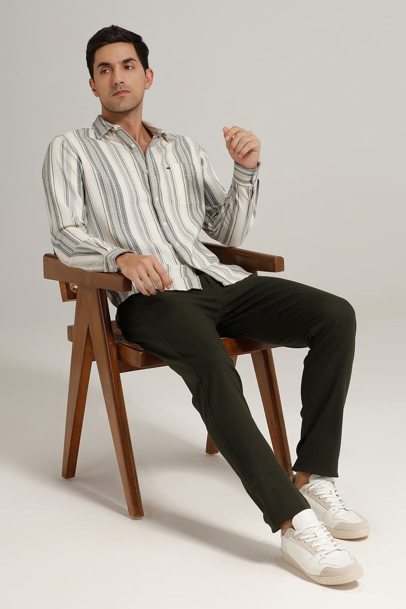 SLIM FIT COTTON HOPSACK STRIPE SHIRT