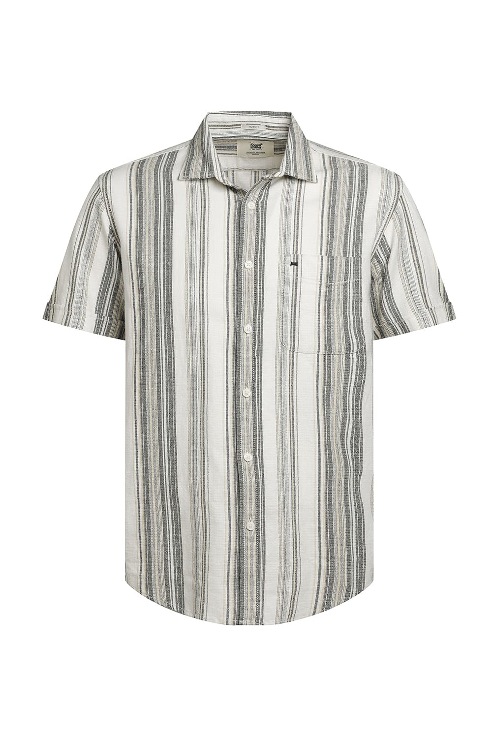 SLIM FIT COTTON HOPSACK STRIPE HALFSLEEVES SHIRT