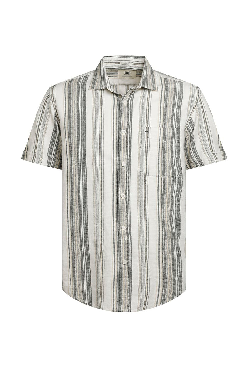 SLIM FIT COTTON HOPSACK STRIPE HALFSLEEVES SHIRT