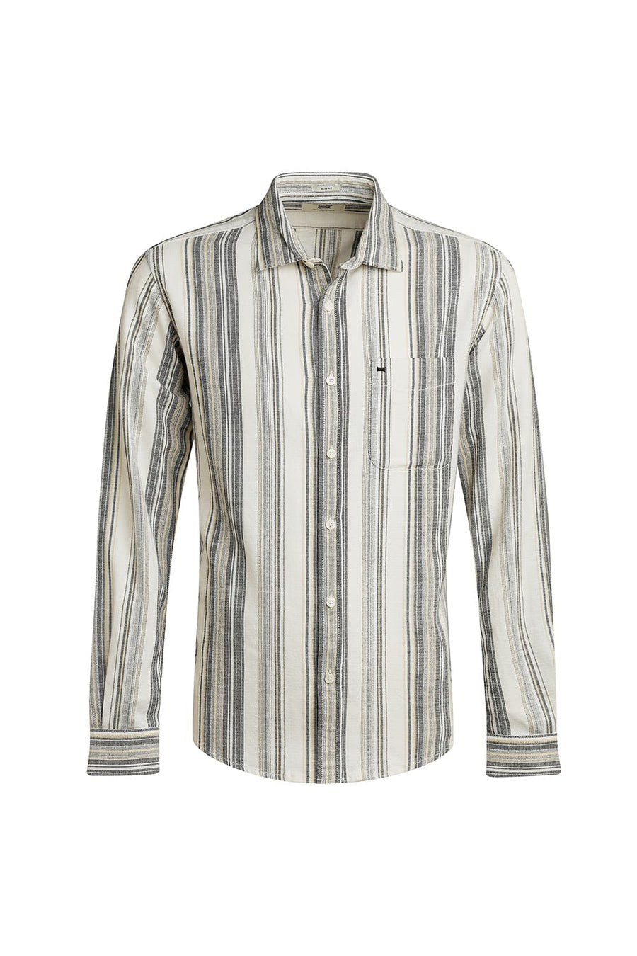 BASICS SLIM FIT DEW YELLOW COTTON HOPSACK STRIPE SHIRT