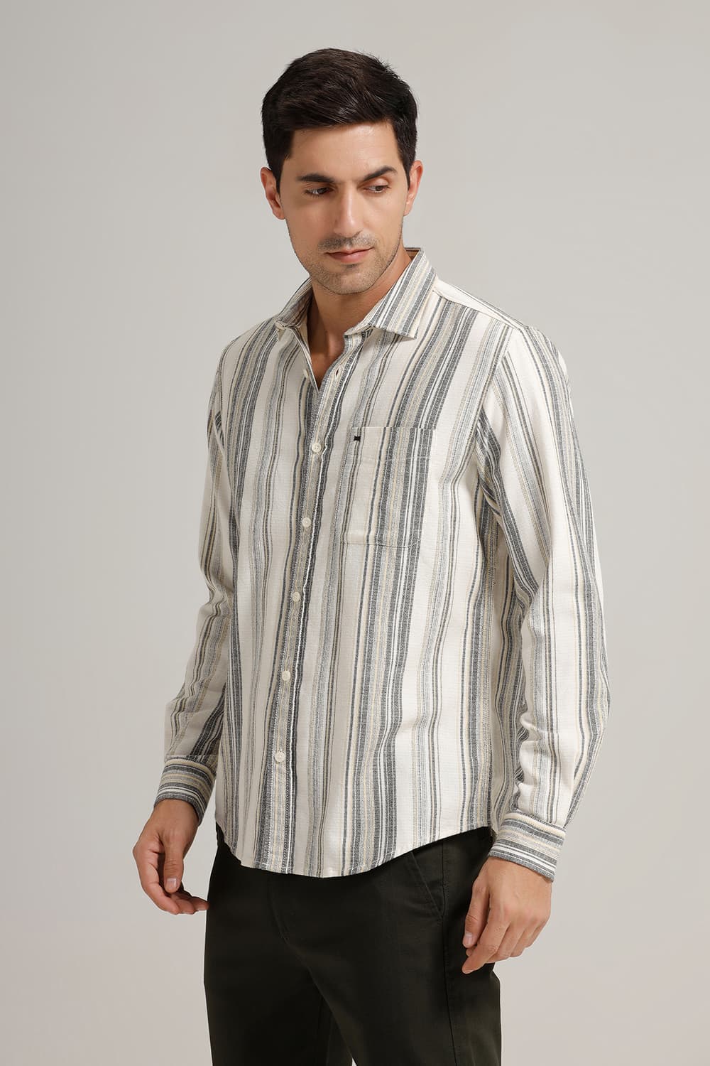 SLIM FIT COTTON HOPSACK STRIPE SHIRT