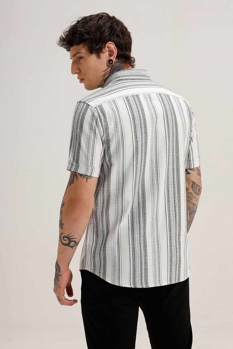 SLIM FIT COTTON HOPSACK STRIPE HALFSLEEVES SHIRT