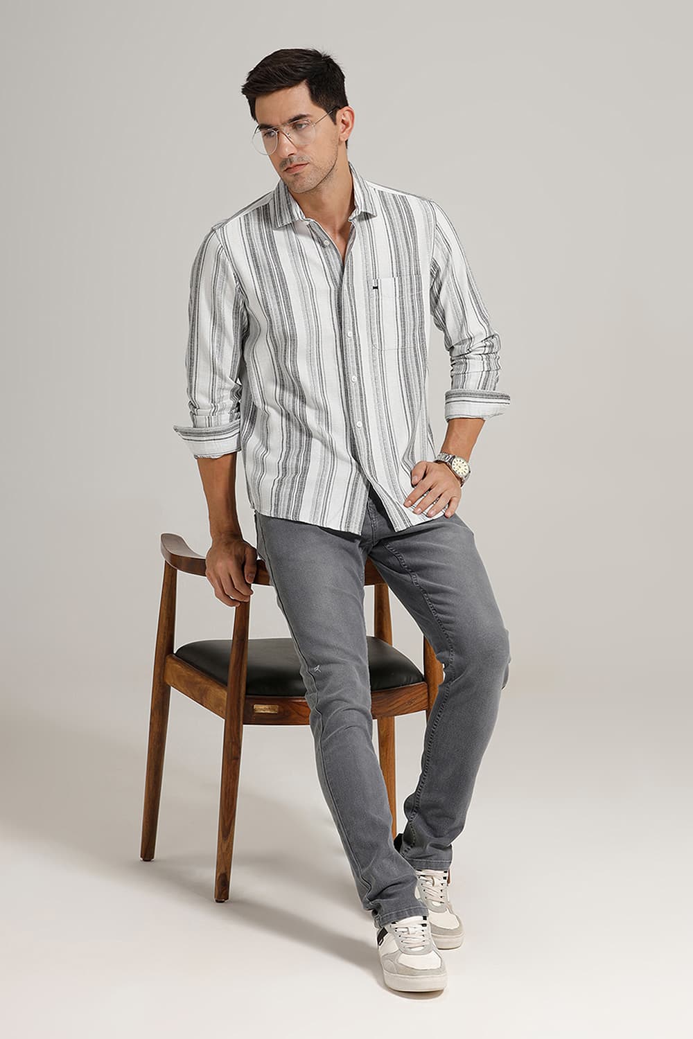 SLIM FIT COTTON HOPSACK STRIPE SHIRT