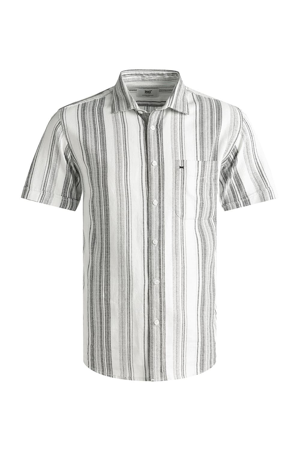 SLIM FIT COTTON HOPSACK STRIPE HALFSLEEVES SHIRT