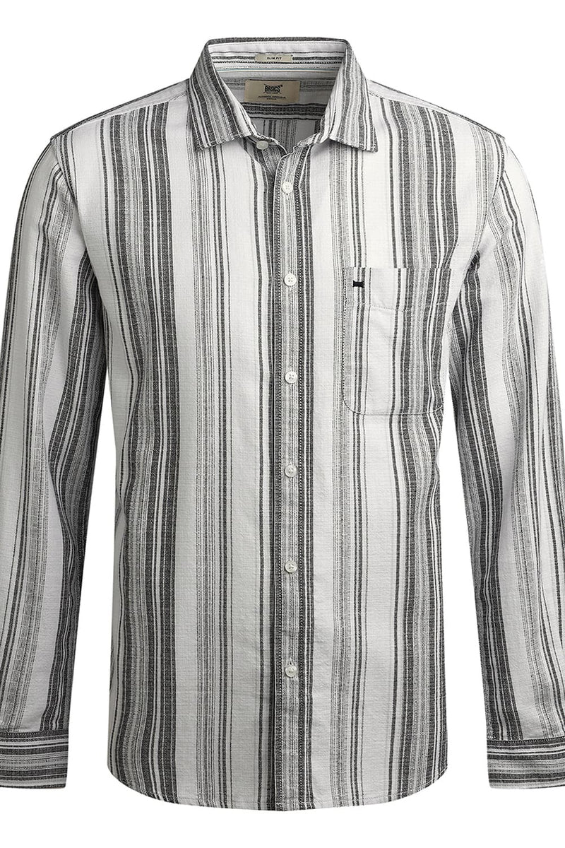 SLIM FIT COTTON HOPSACK STRIPE SHIRT