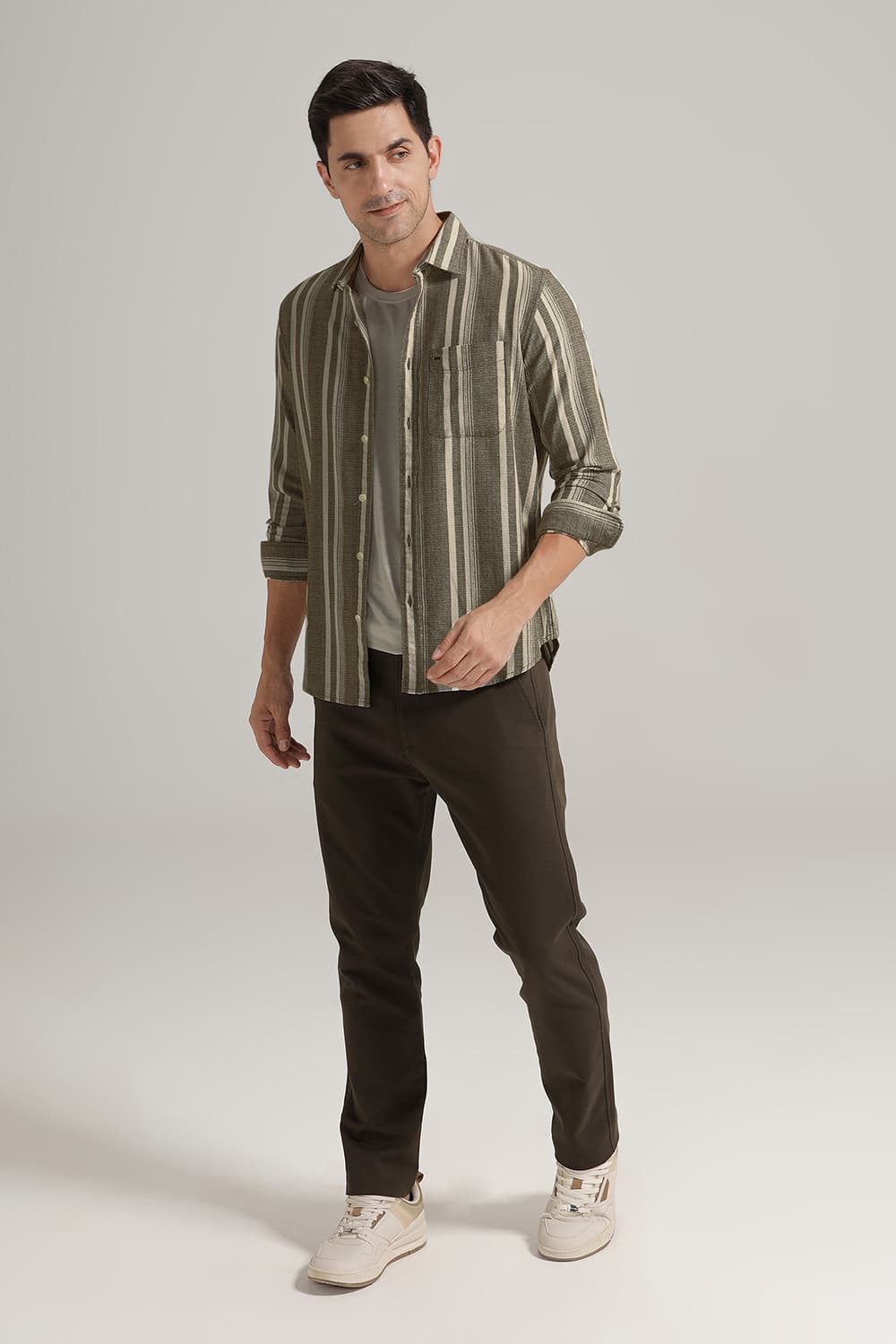 SLIM FIT COTTON HOPSACK STRIPE SHIRT