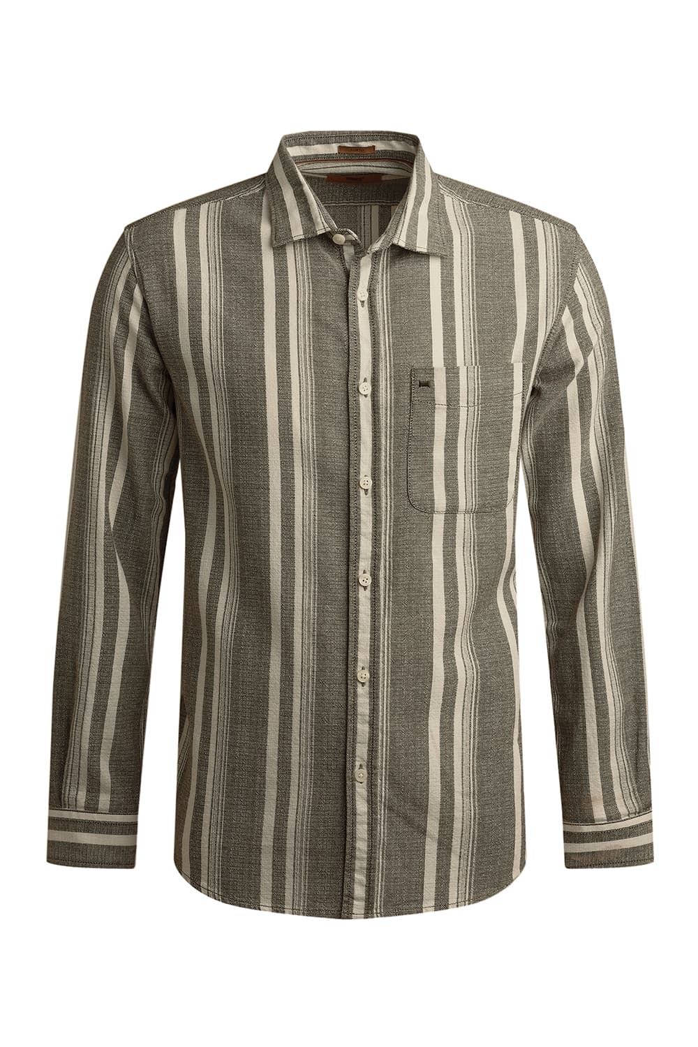 SLIM FIT COTTON HOPSACK STRIPE SHIRT