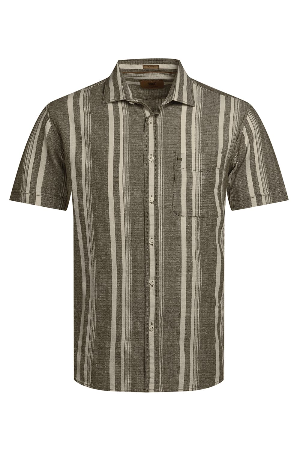 SLIM FIT COTTON HOPSACK STRIPE HALFSLEEVES SHIRT