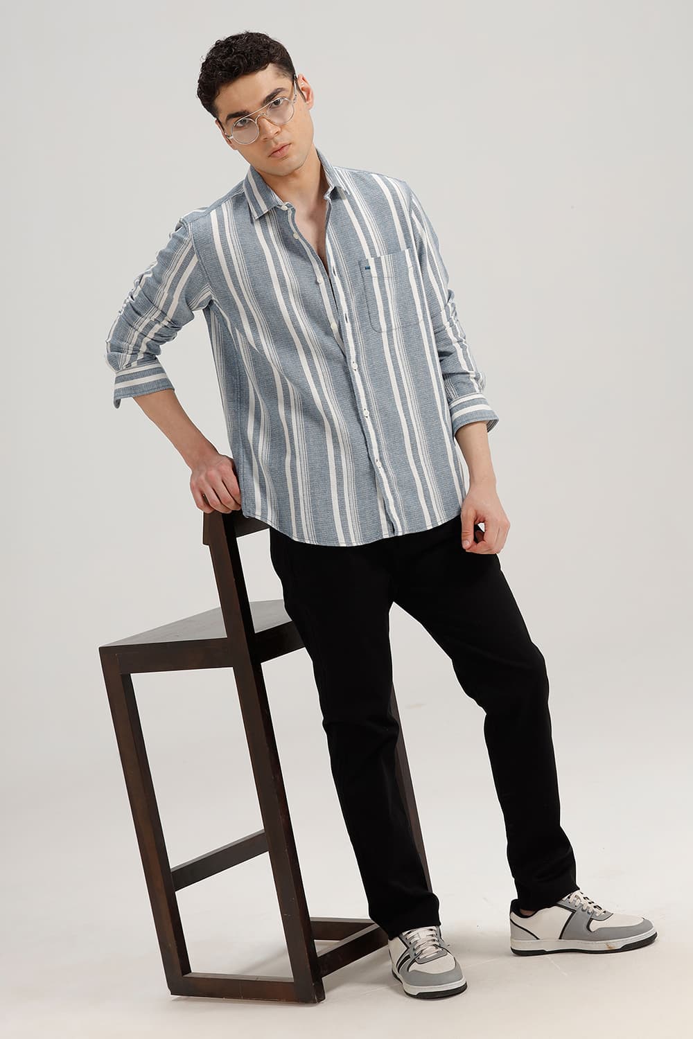 SLIM FIT COTTON HOPSACK STRIPE SHIRT