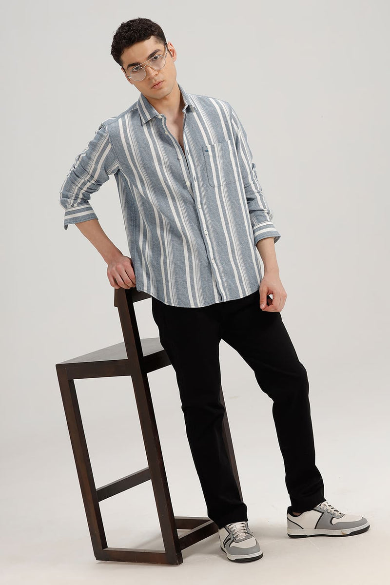 SLIM FIT COTTON HOPSACK STRIPE SHIRT