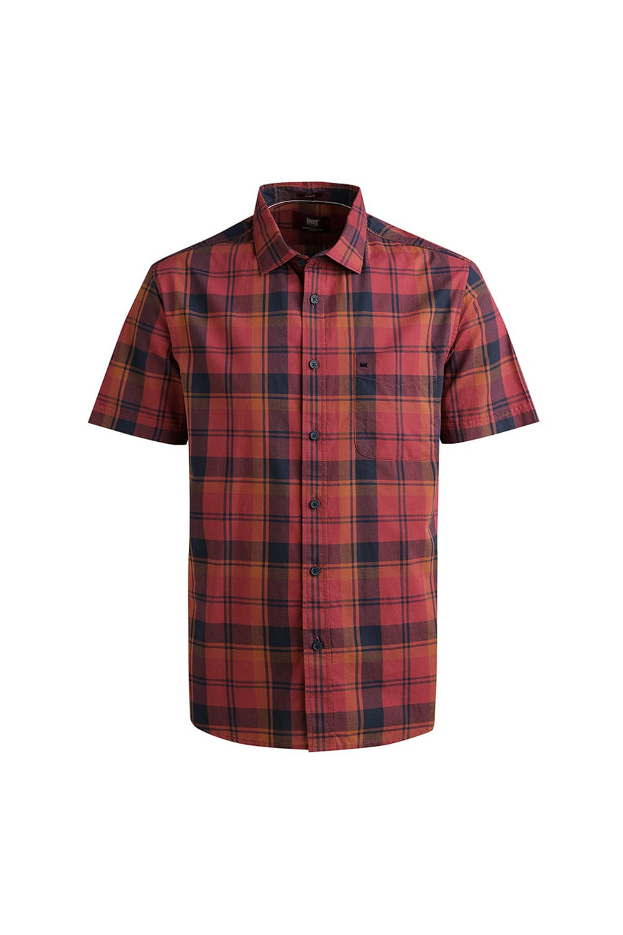 BASICS SLIM FIT OXBLOOD MAROON COTTON CHECKS HALFSLEEVES SHIRT