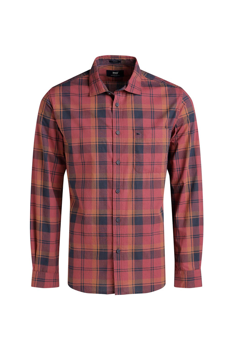 BASICS SLIM FIT OXBLOOD MAROON COTTON CHECKS SHIRT
