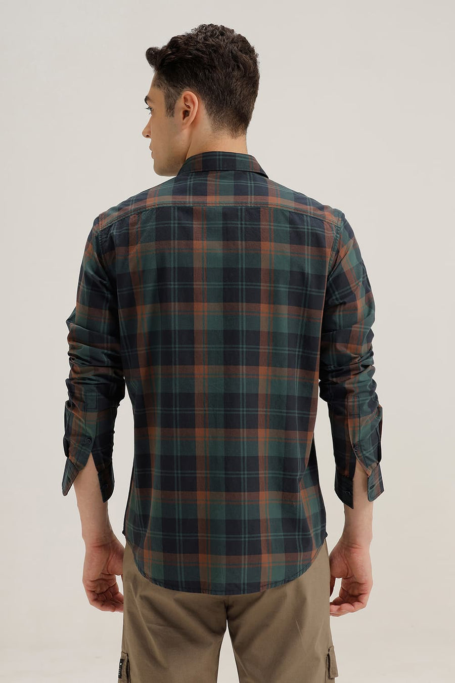 BASICS SLIM FIT GARGEN NAVY COTTON CHECKS SHIRT