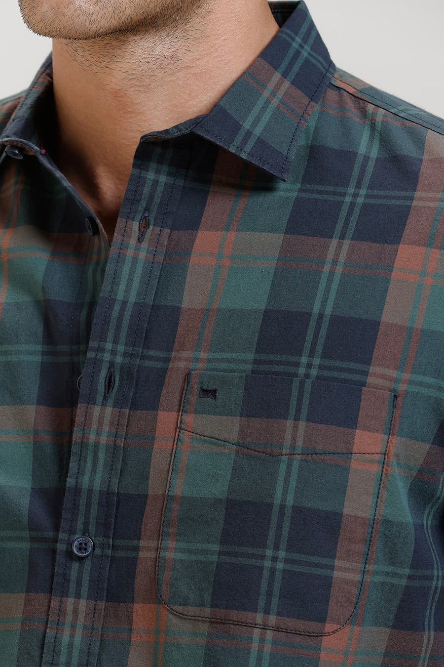 BASICS SLIM FIT GARGEN NAVY COTTON CHECKS HALFSLEEVES SHIRT