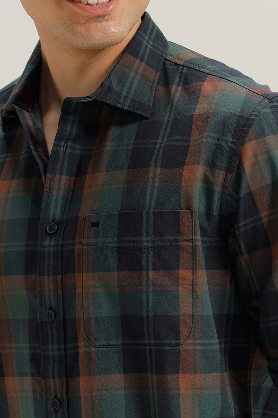 BASICS SLIM FIT GARGEN NAVY COTTON CHECKS SHIRT