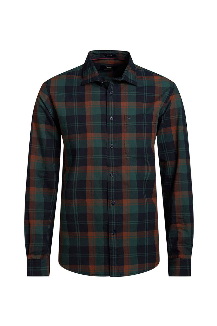BASICS SLIM FIT GARGEN NAVY COTTON CHECKS SHIRT