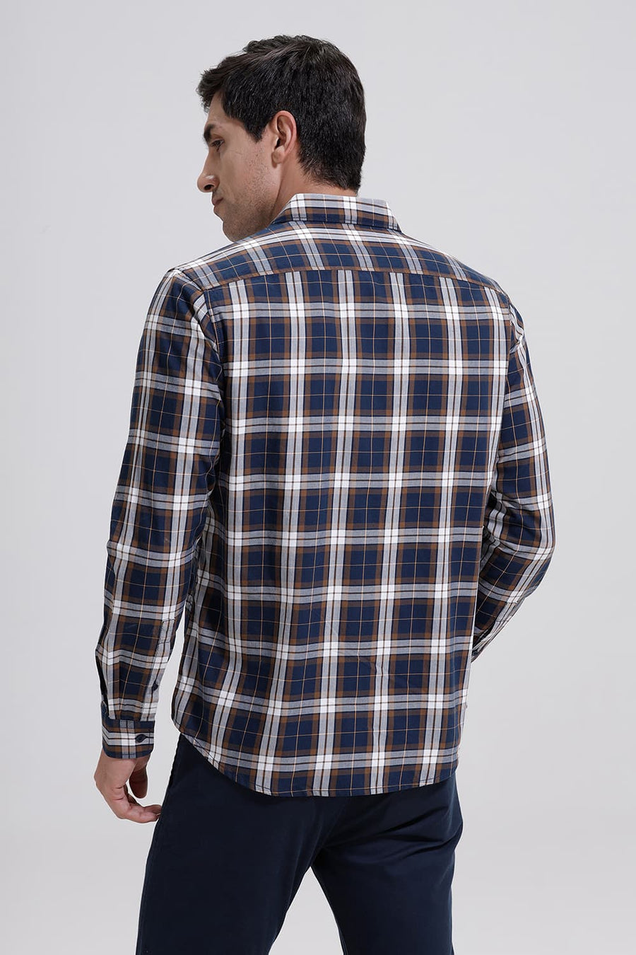 BASICS SLIM FIT NAVY STARGAZER TWILL CHECKS SHIRT
