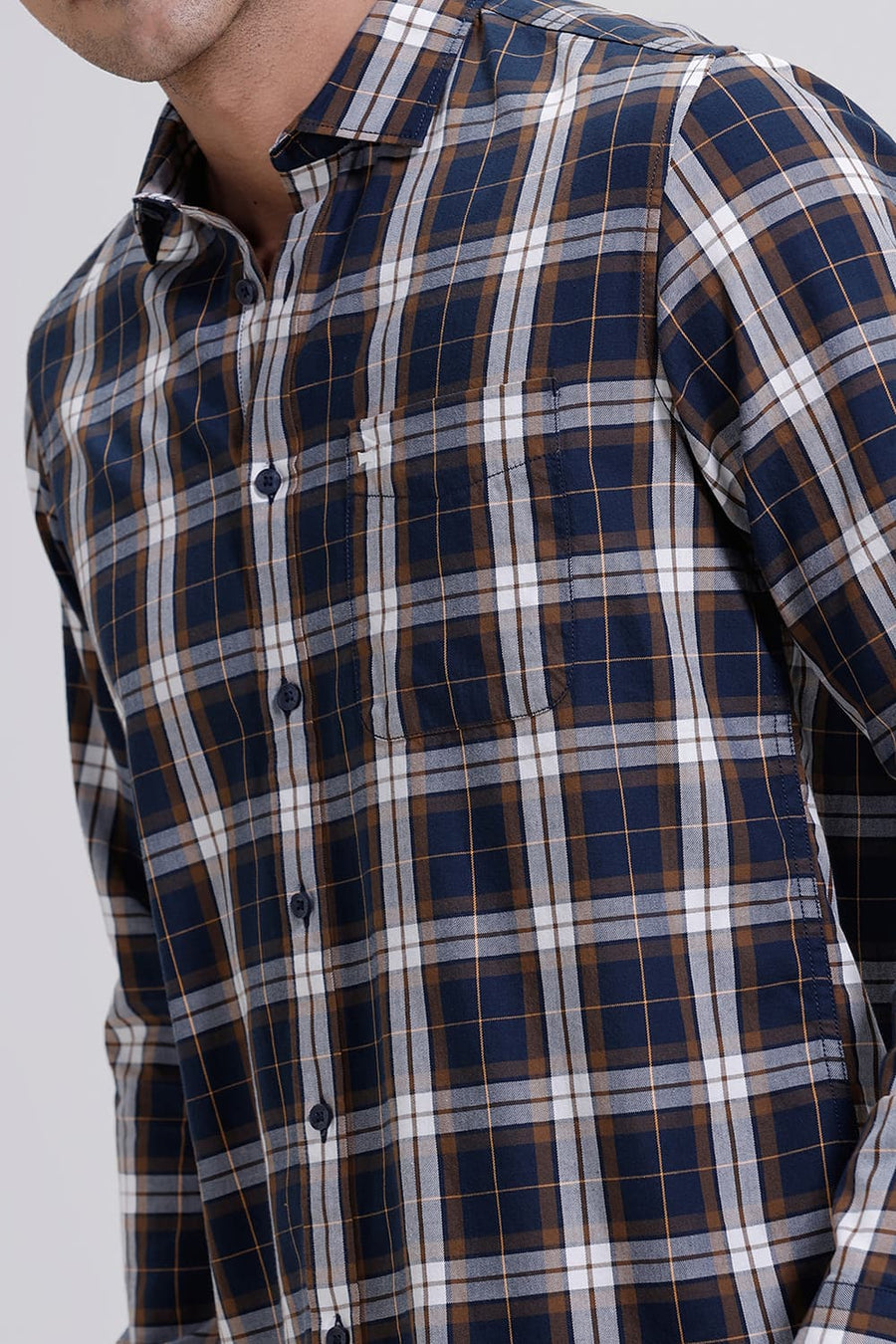 BASICS SLIM FIT NAVY STARGAZER TWILL CHECKS SHIRT