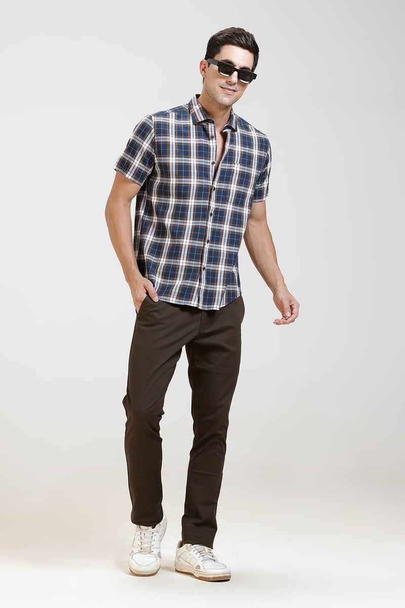 SLIM FIT TWILL CHECKS HALFSLEEVES SHIRT