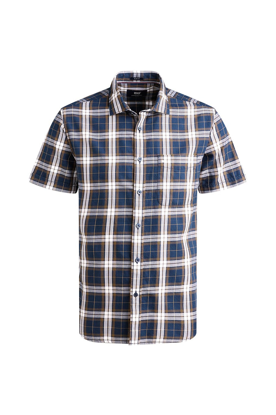BASICS SLIM FIT NAVY STARGAZER TWILL CHECKS HALFSLEEVES SHIRT