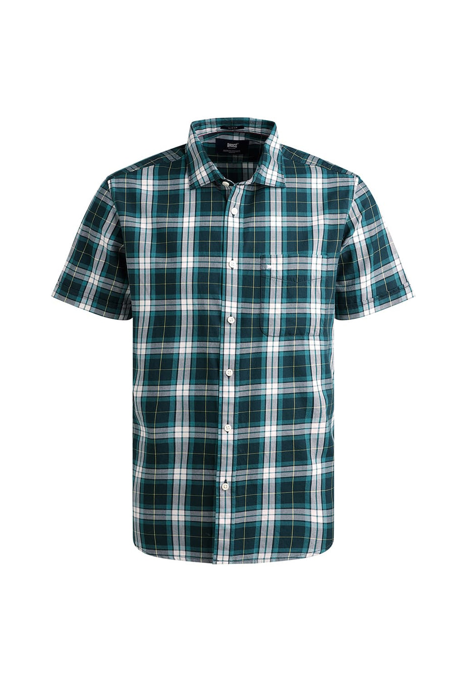BASICS SLIM FIT STORM GREEN TWILL CHECKS HALFSLEEVES SHIRT
