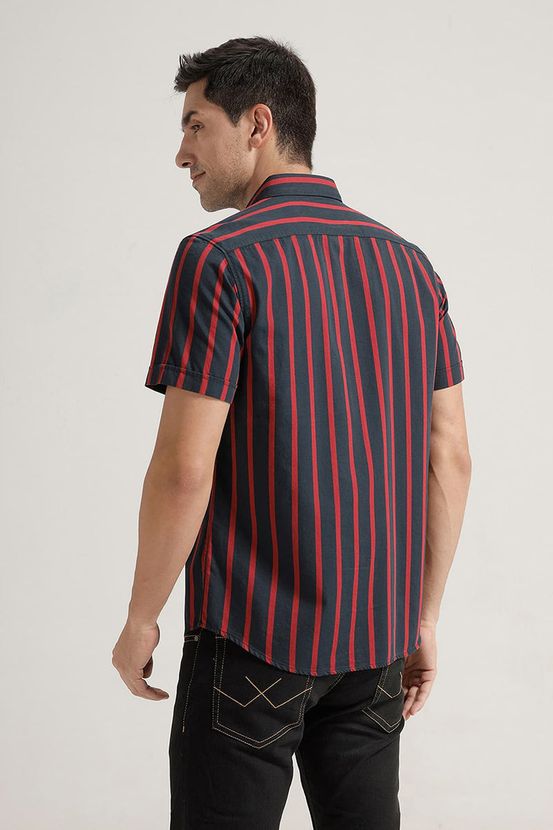 SLIM FIT TWILL STRIPE HALFSLEEVES SHIRT