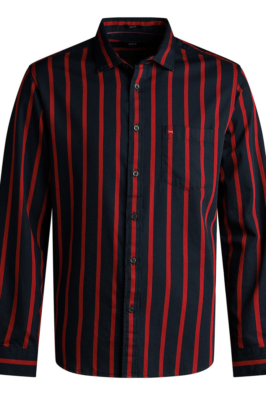 BASICS SLIM FIT DARK NAVY TWILL STRIPE SHIRT