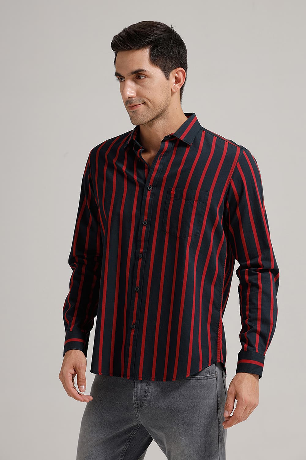 SLIM FIT TWILL STRIPE SHIRT