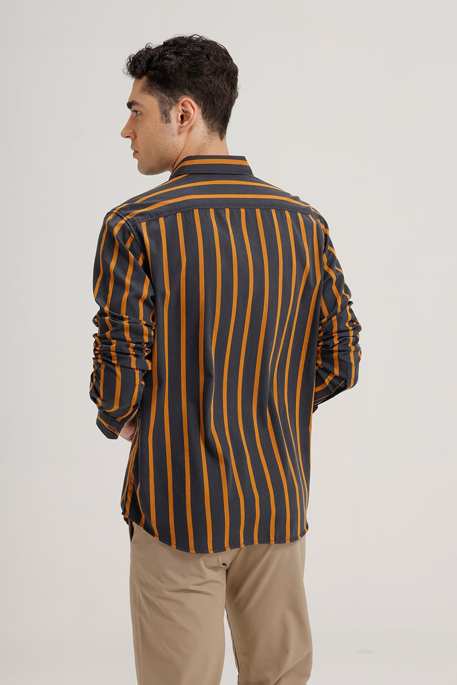 BASICS SLIM FIT GRANITE GREY TWILL STRIPE SHIRT