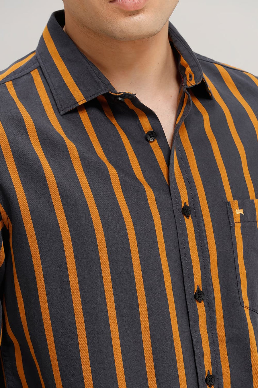 BASICS SLIM FIT GRANITE GREY TWILL STRIPE SHIRT