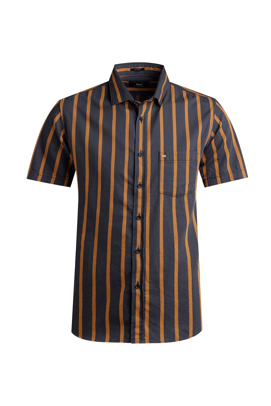 BASICS SLIM FIT GRANITE GREY TWILL STRIPE HALFSLEEVES SHIRT