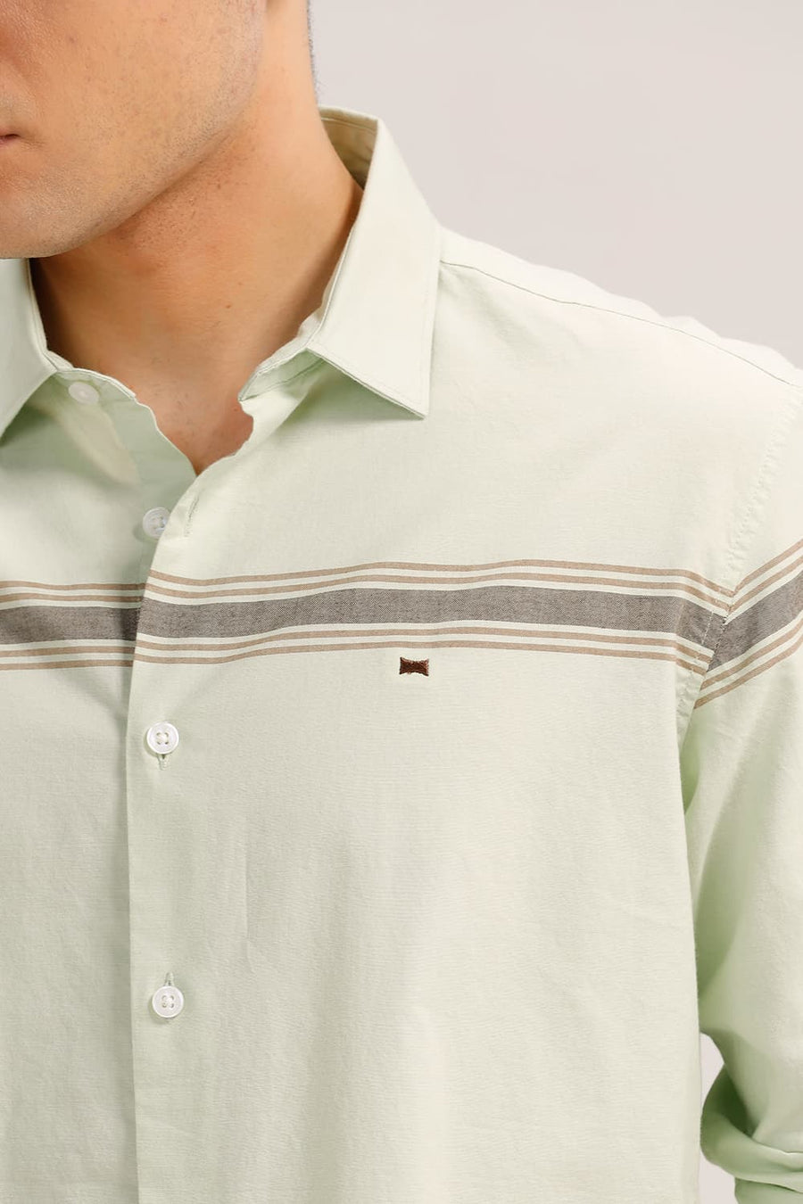 BASICS SLIM FIT SEAFOAM GREEN COTTON OXFORD ENGINEERING WEFT STRIPE SHIRT