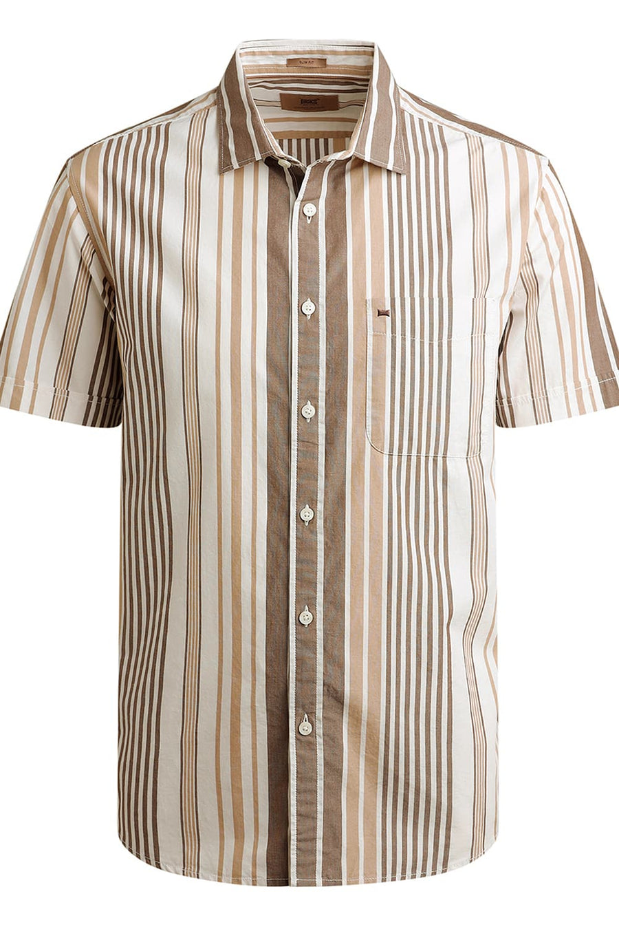 BASICS SLIM FIT KANGAROO OLIVE COTTON STRIPE HALFSLEEVES SHIRT