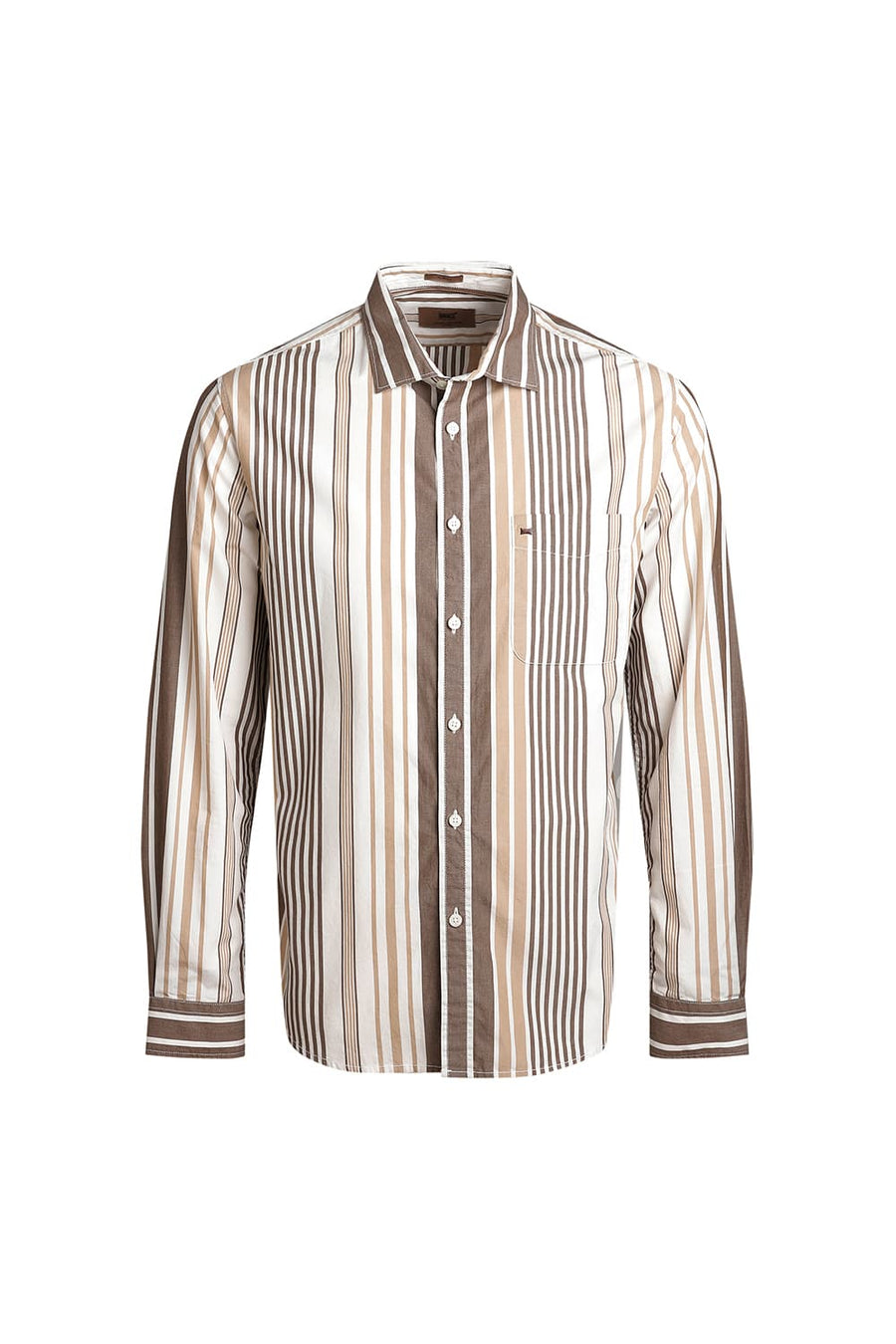 BASICS SLIM FIT KANGAROO OLIVE COTTON STRIPE SHIRT