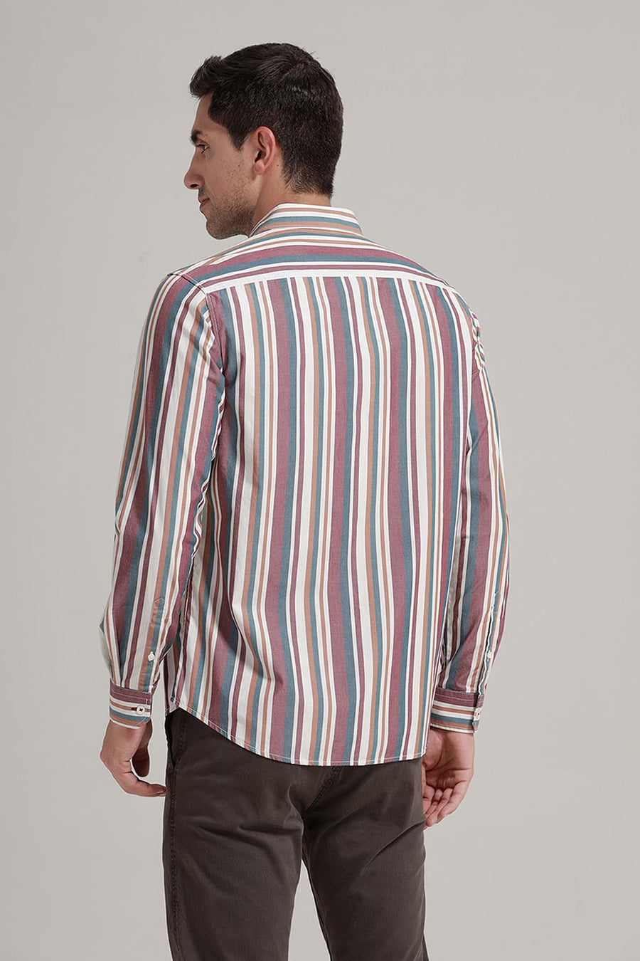 BASICS SLIM FIT NEW MAROON COTTON STRIPE SHIRT