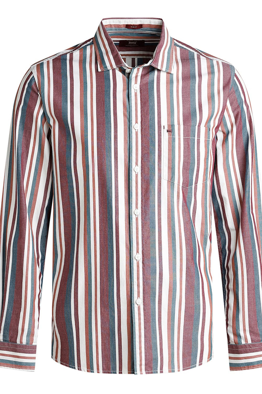 BASICS SLIM FIT NEW MAROON COTTON STRIPE SHIRT